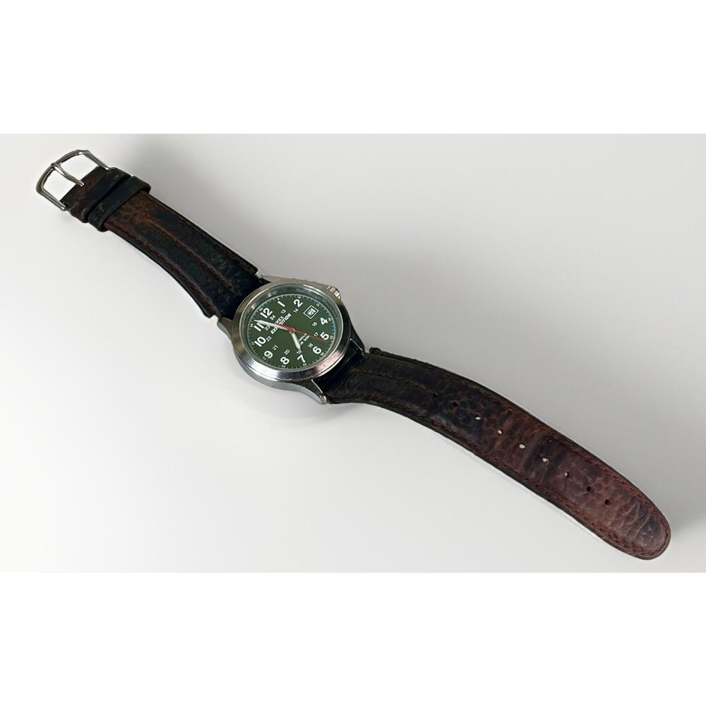 Timex Expedition Mens Watch 36mm Green Dial Leather Indiglo Date *Needs Battery - Picture 11 of 13